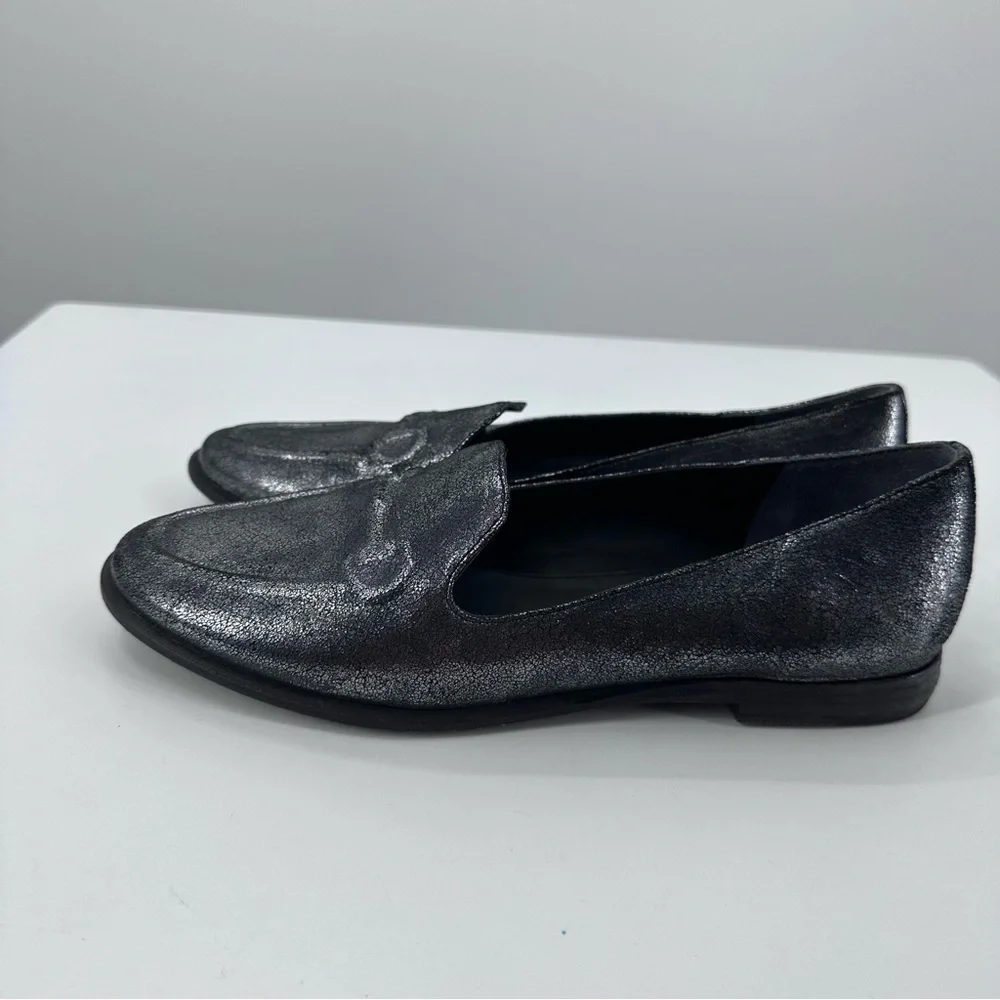 Belle Sigerson Morrison Silver Metallic Loafers Slip On Covered Hardware 7.5